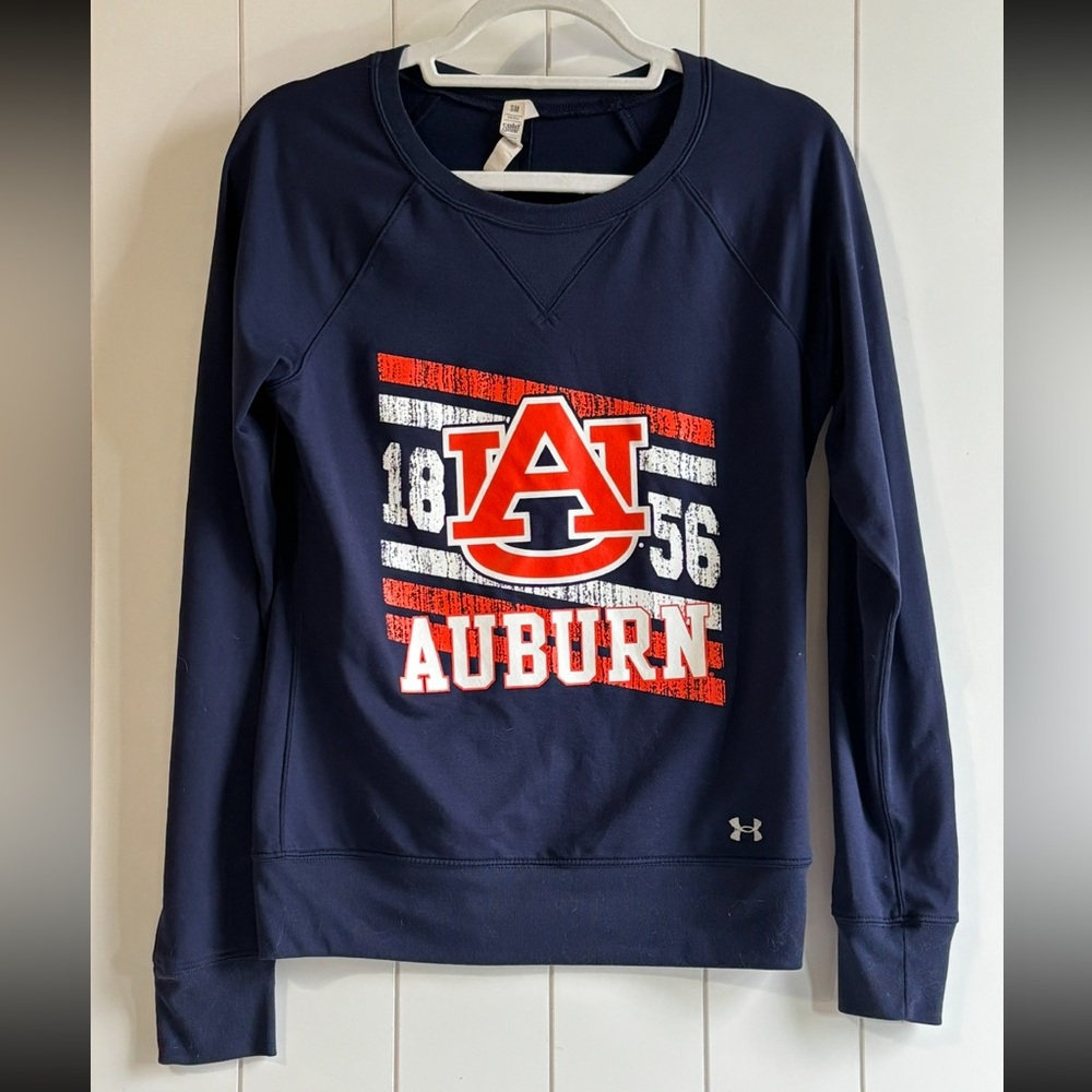 Under Armour Navy Auburn University Pullover Sweatshirt with Orange & White Logo